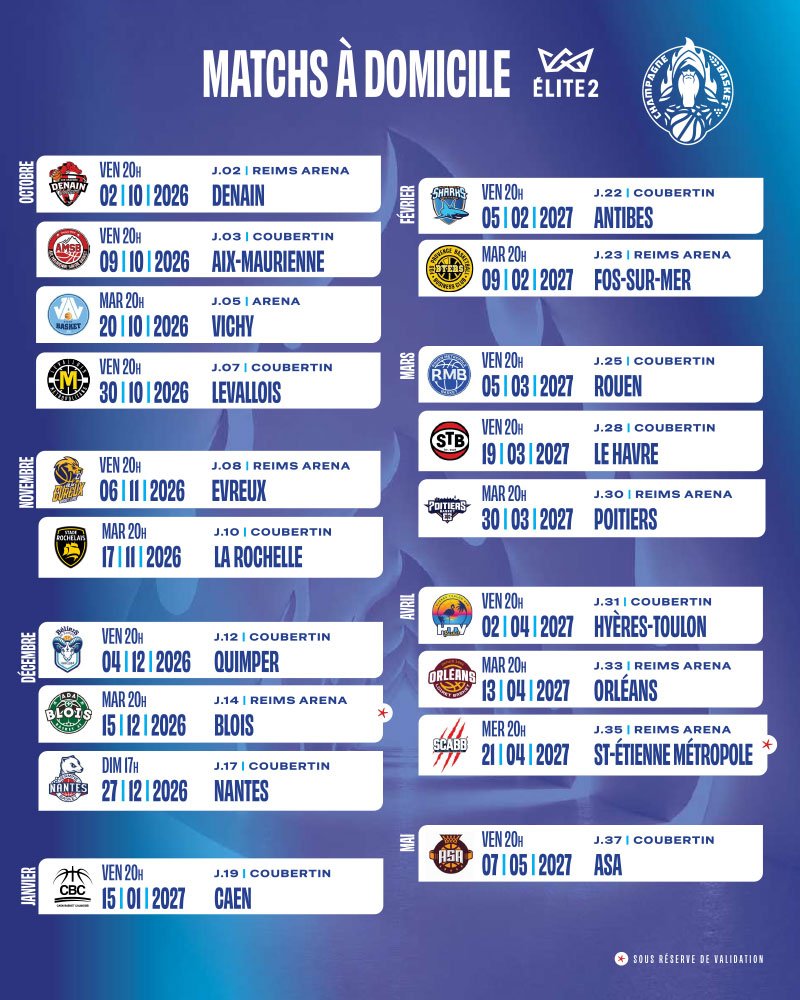 Calendrier des matchs a domicile champagne basket saison 2023/2024