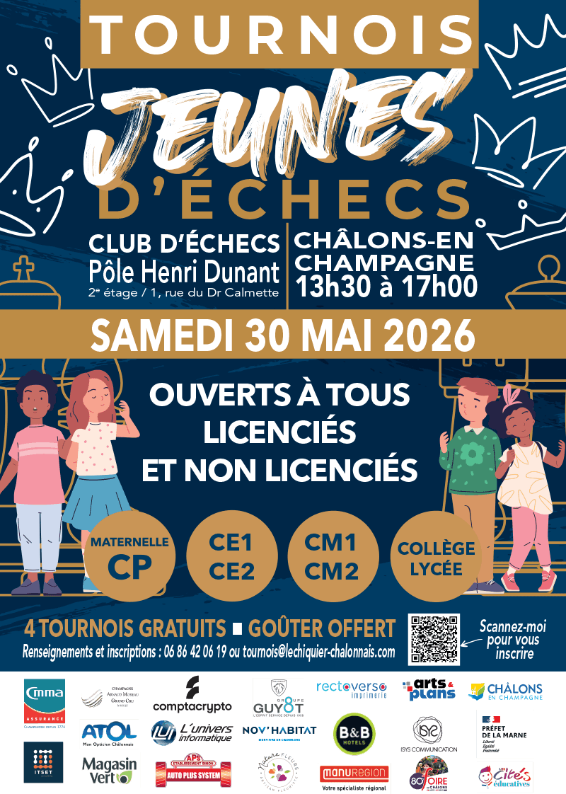 Tournoi Jeunes Châlons Échiquier Châlonnais du 30 mai - CMMA Assurance partenaire