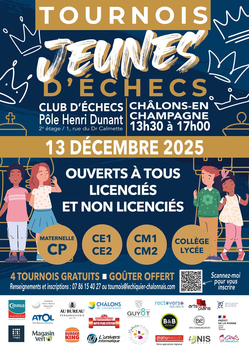 Tournoi Jeunes Châlons Échiquier Châlonnais du 13 décembre 2025 - CMMA Assurance partenaire